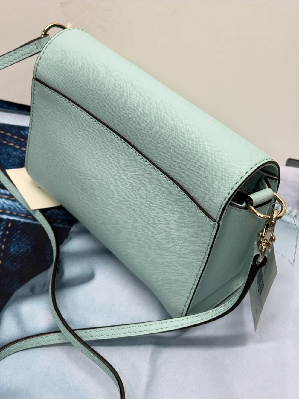 (new+tag) Kate Spade mint green saffiano leather crossbody bag grace blue